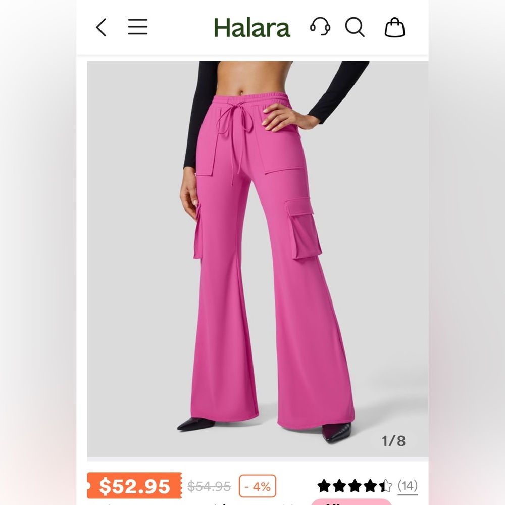 Halara NWT hot pink flare cargo stretchy pants
